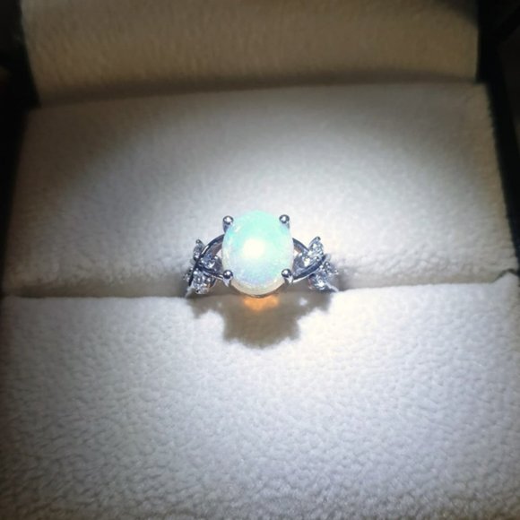 Classic Solitaire Oval Opal Promise Ring In Gold - Picture 12 of 16